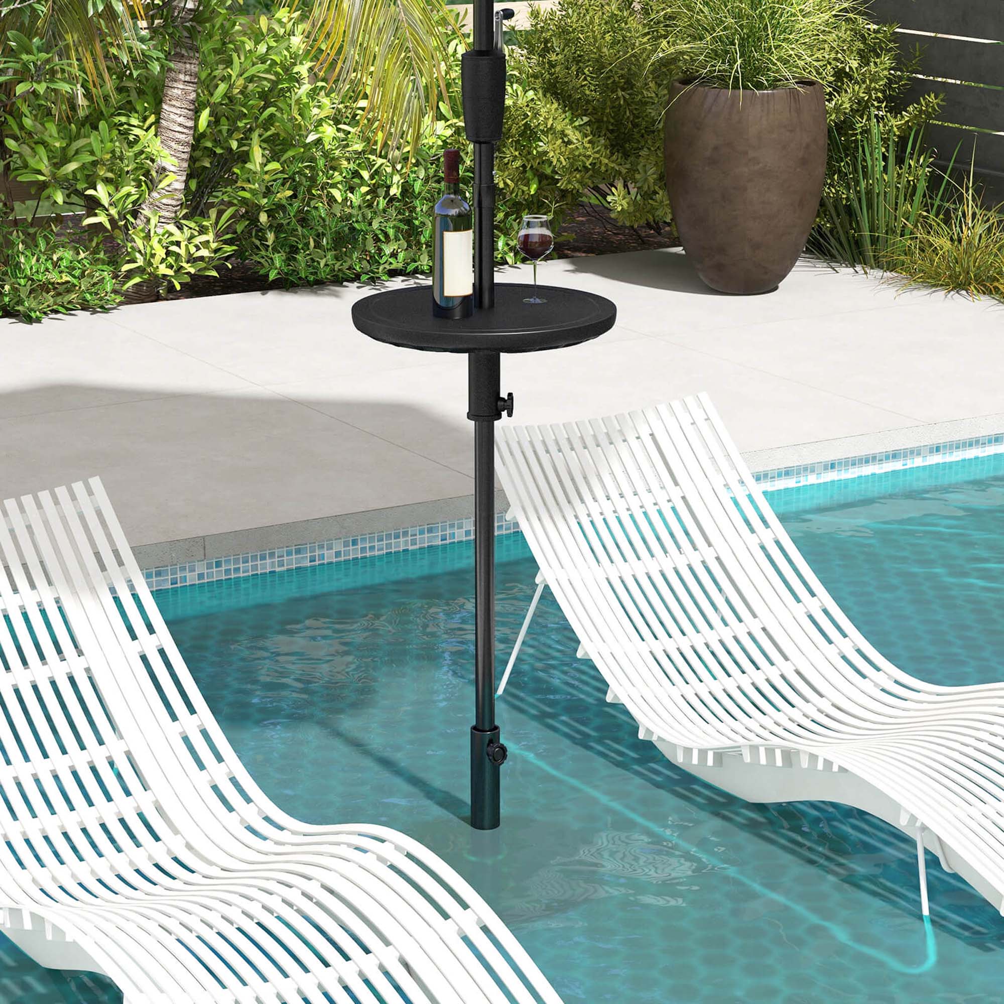 Alt View 5. Costway - 20" Patio Umbrella Table with 1.5" Umbrella Hole All-weather Round Table Tray - Black.