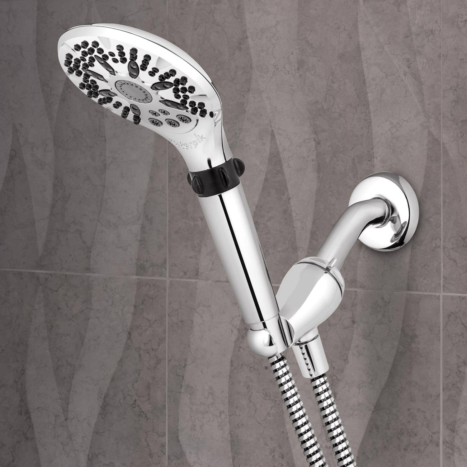 Angle. Waterpik - Waterpik PowerSpray Plus Chrome 5 settings Handheld Showerhead 1.8 gpm - Chrome.