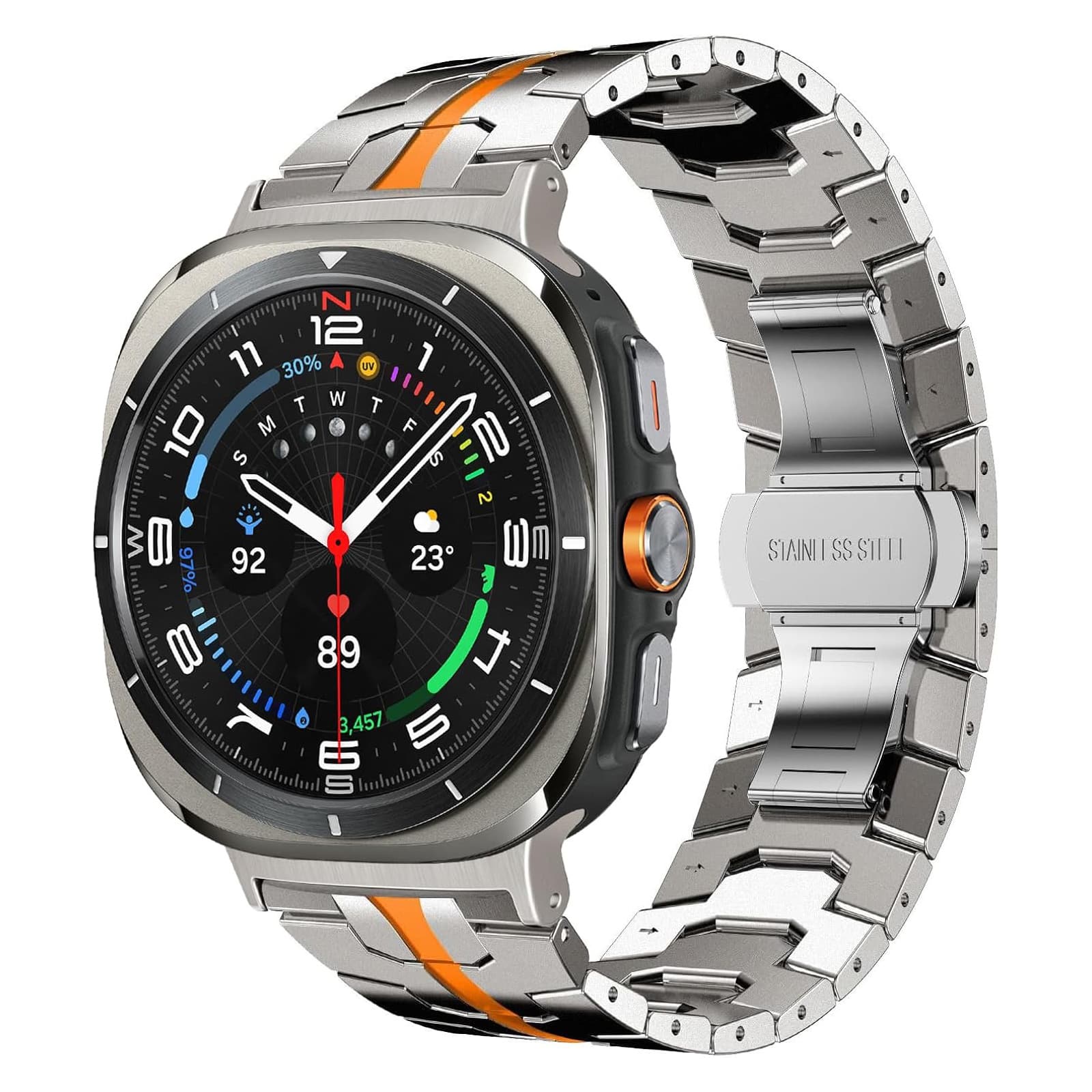 Dteck - Metal Band Compatible With Samsung Galaxy Watch Ulta 47mm (2025/2024), No Gap Stainless Steel Band Strap - Titanium Orange price history on PriceWatchPro