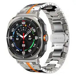 Dteck - Metal Band Compatible With Samsung Galaxy Watch Ulta 47mm (2025/2024), No Gap Stainless Steel Band Strap - Titanium Orange