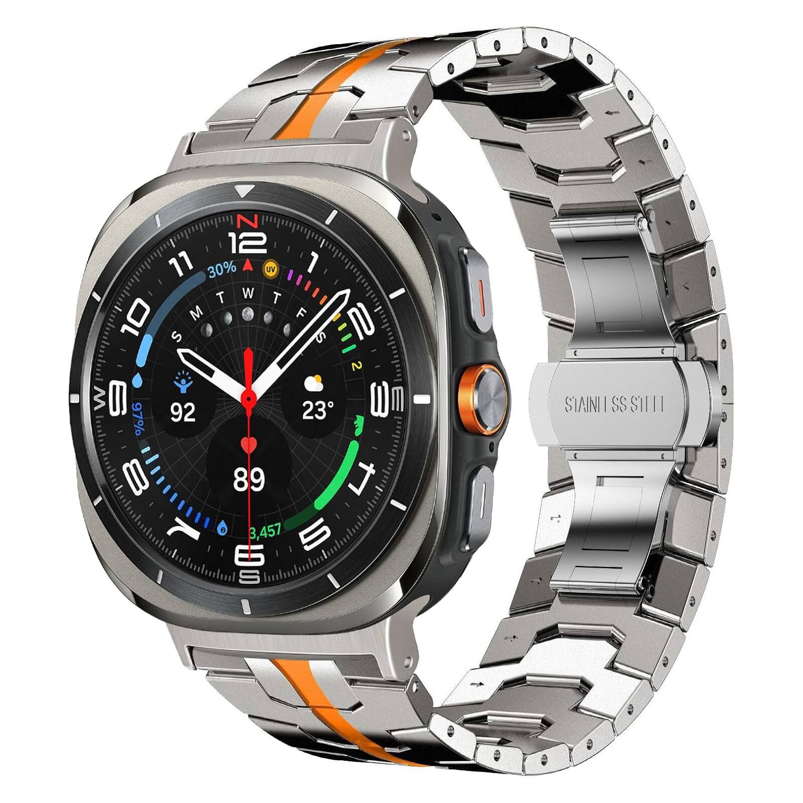 Dteck - Metal Band Compatible With Samsung Galaxy Watch Ulta 47mm (2025/2024), No Gap Stainless Steel Band Strap - Titanium Orange