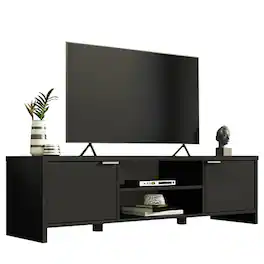 Madesa - TV Stand with 2 Cabinet Doors and Open Shelves 57"L Media Storage - Black