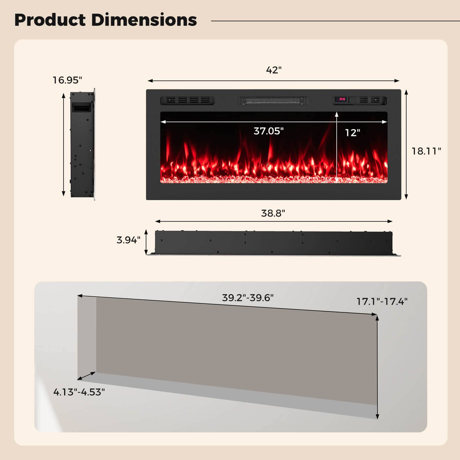 Product Dimensions: 16.95" x 42" x 37.05" x 12" x 18.11" x 38.8" x 3.94" x 39.2"-39.6" x 17.1"-17.4" x 4.13"-4.53"