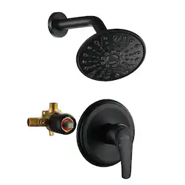 Boyel Living - 6-Spray Patterns with 2.1 GPM 6 in. Wall Mount Rain Fixed Shower Head with Single Handle and Valve - Matte Black