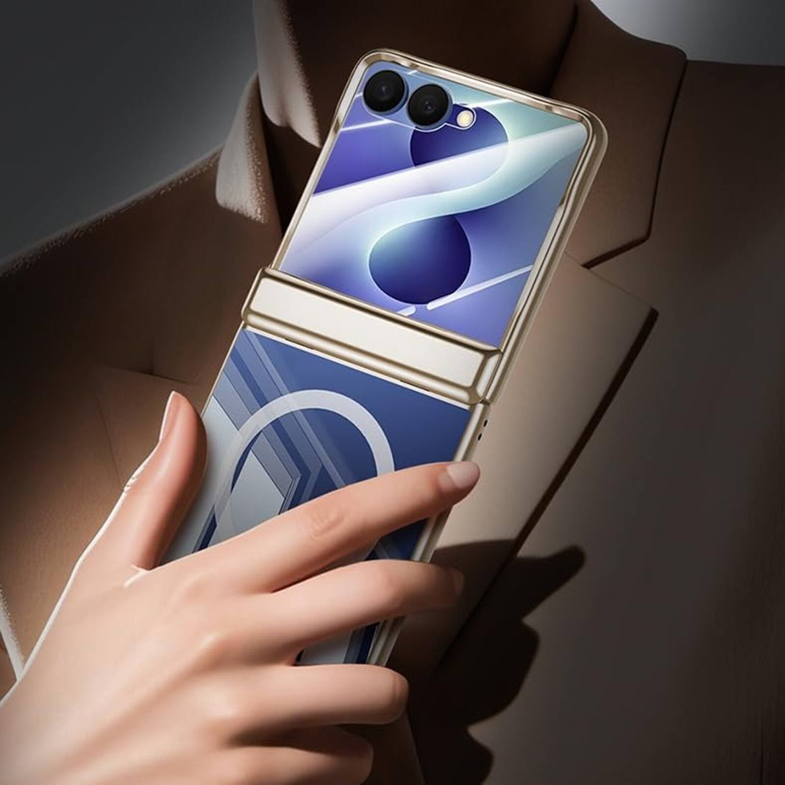 Alt View 1. Dteck - For Samsung Galaxy Z Flip8 Clear Case Shockproof Fold Kickstand Hinge Protection Cover Built-in Screen Protector - Gold(privcy film).