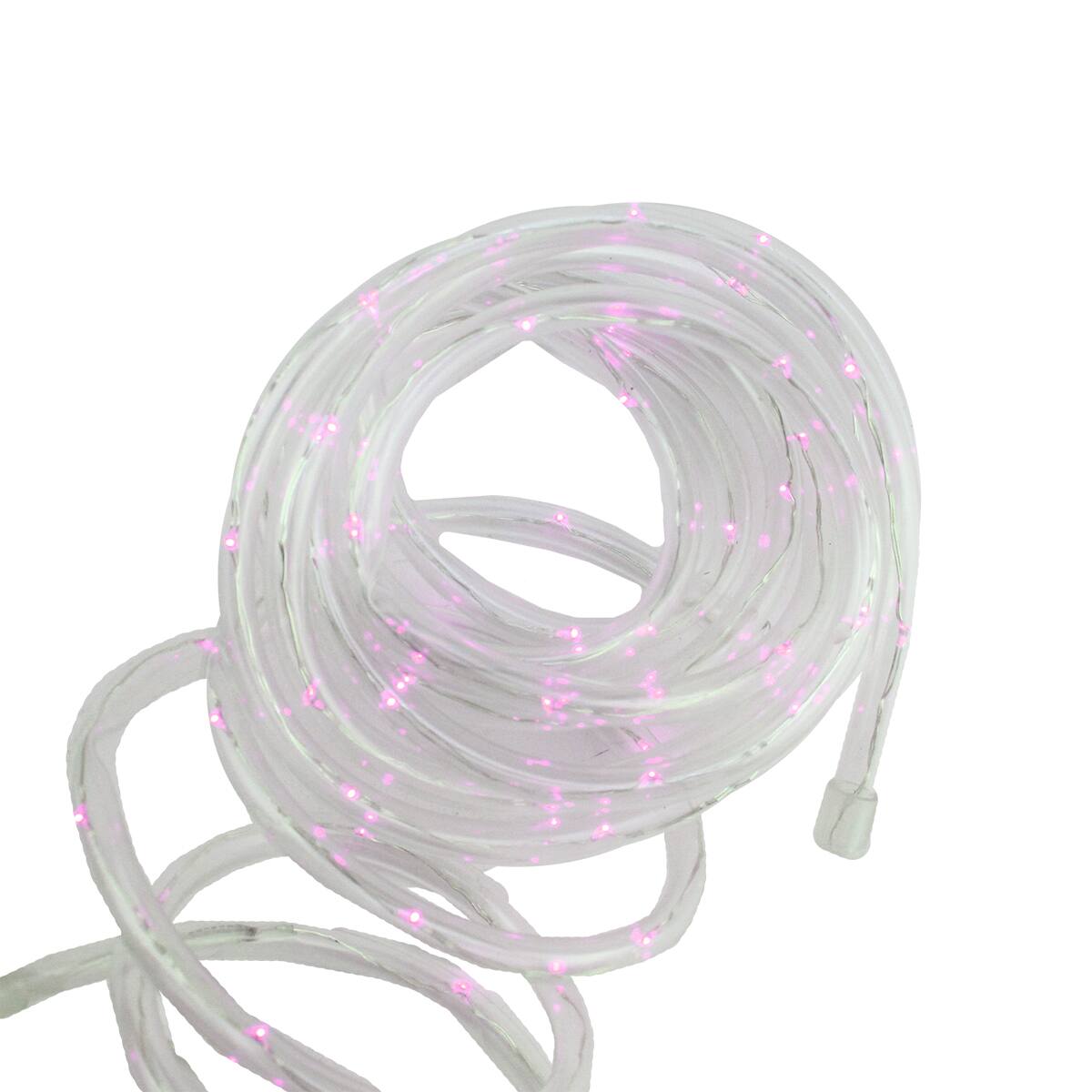 Front. Northlight - Solar Powered Multi-Function LED Christmas Rope Lights with Timer - Pink - 12' - Clear.