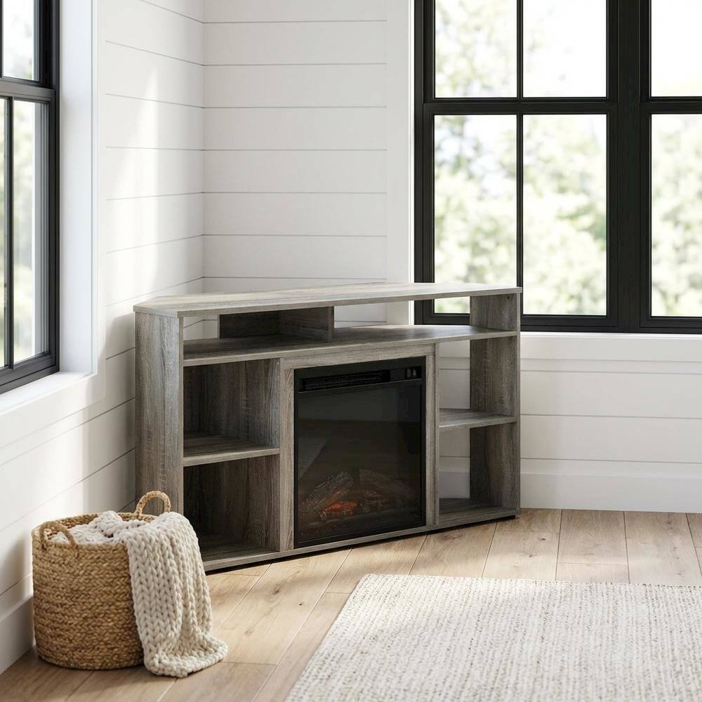 Alt View 1. FurniFact - French Oak Grey TV Stand with Fireplace for Up to 55-Inch Screens - Gray.