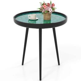 Costway - 20" Round End Table Mid-century Modern Coffee Table with Sea Shell Decoration - Green