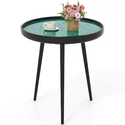 Front. Costway - Costway 20" Round End Table Mid-century Modern Coffee Table with Sea Shell Decoration - Green.