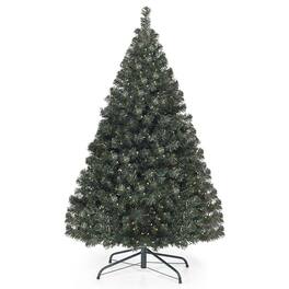 WELLFOR - 4.5 FT Hinged Pre‑Lit Artificial Christmas Tree with 398 PVC Branch Tips, 200 Warm‑White LED Lights & Iron Stand - Green