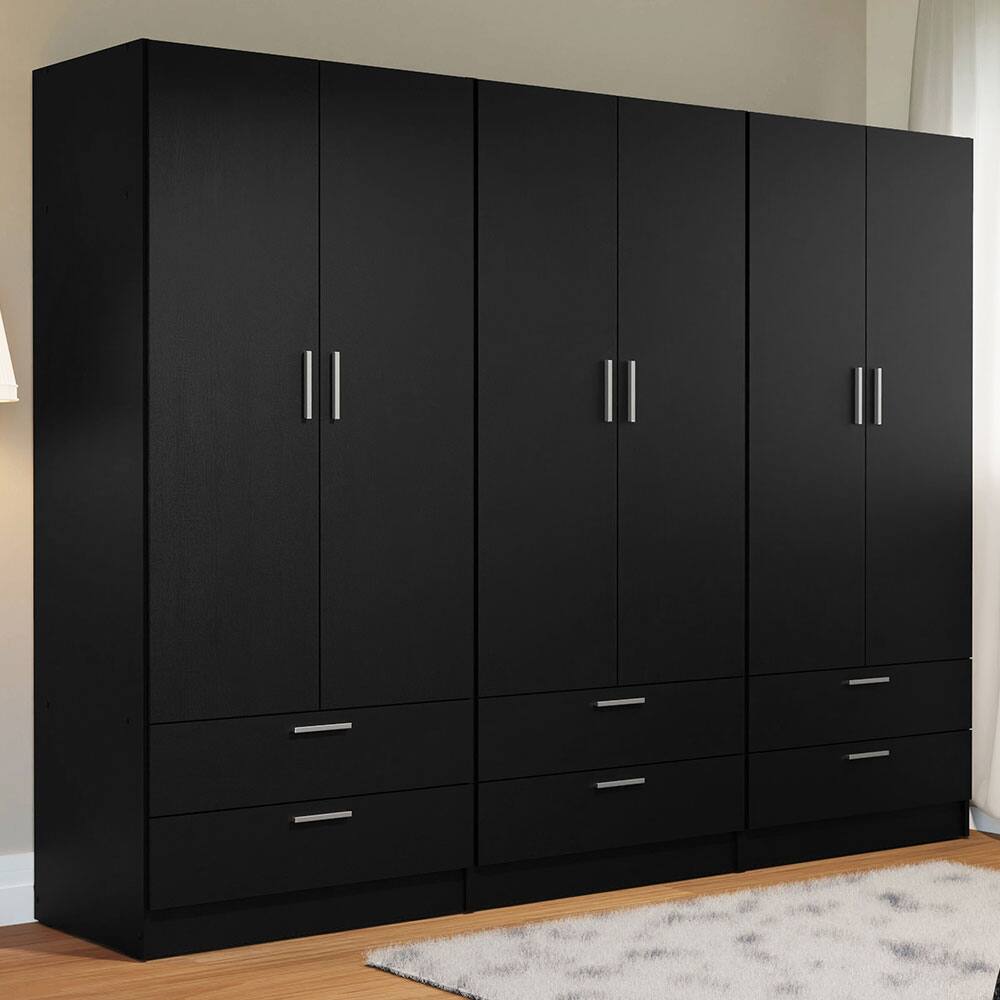 Angle. Madesa - Madesa 6 Doors 6 Drawers Wardrobe with Shelves and Hanging Space 94"L - Black - Black.