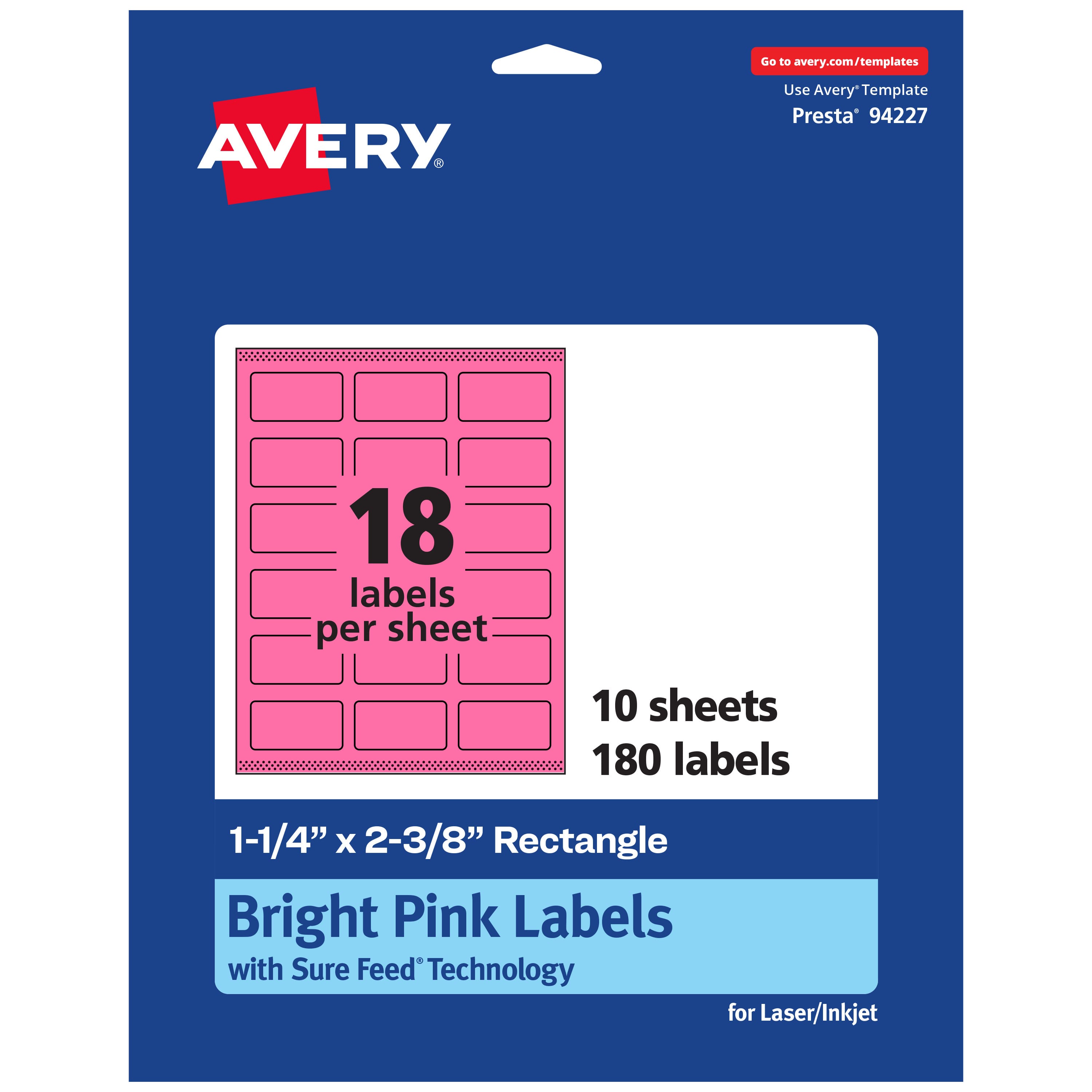 "Avery - Printable Rectangle Labels, Bright 1-1/4"" x 2-3/8"", 180ct - Pink" price history on PriceWatchPro