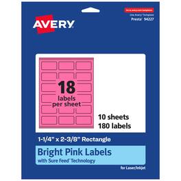 Avery - Printable Rectangle Labels, Bright 1-1/4" x 2-3/8", 180ct - Pink