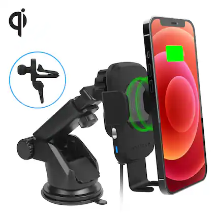 Front. Naztech - Smart Grip Wireless Charging Car Mount - Black.