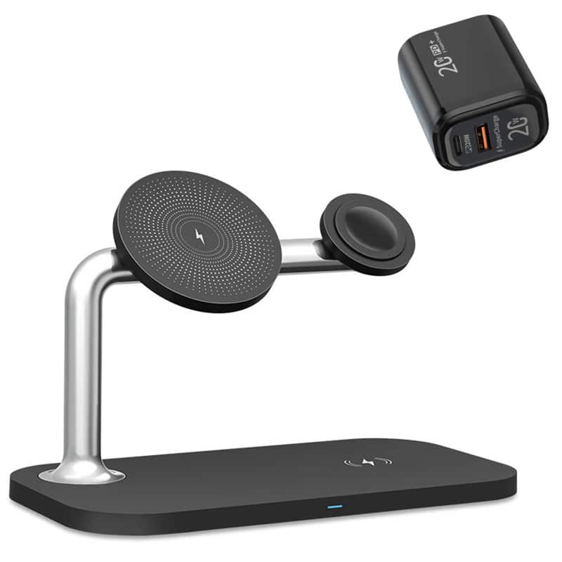 SKRAN - 3-in-1 Phone Stand with Charging Port - Magnetic Wireless Charger Compatible with Apple iPhone 12/13 Wireless Chargers - Black