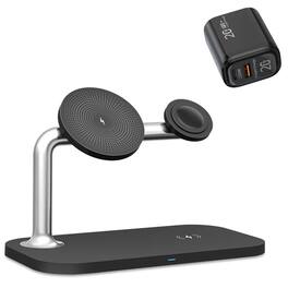 SKRAN - 3-in-1 Phone Stand with Charging Port - Magnetic Wireless Charger Compatible with Apple iPhone 12/13 Wireless Chargers - Black