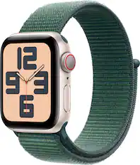 Angle. Apple - Apple Watch SE 2nd Generation (GPS+Cellular) 40mm Aluminum Case with Lake Green Sport Loop - Starlight.