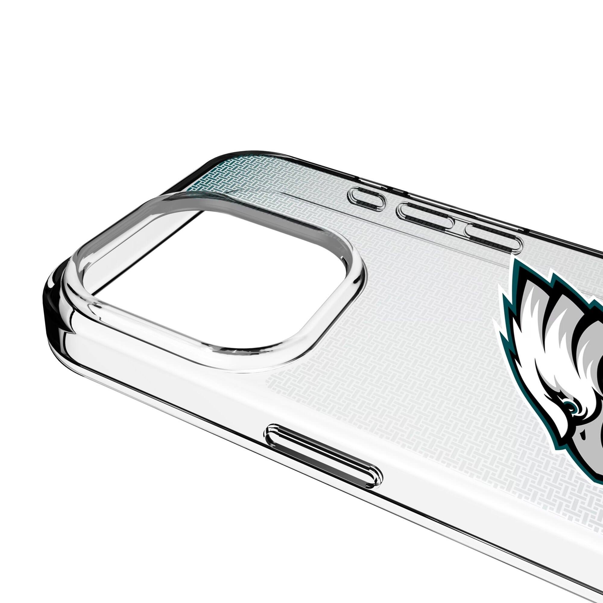 Alt View 2. Keyscaper - Philadelphia Eagles Linen Logo iPhone Clear Case - 14 Pro Max - Multicolor.
