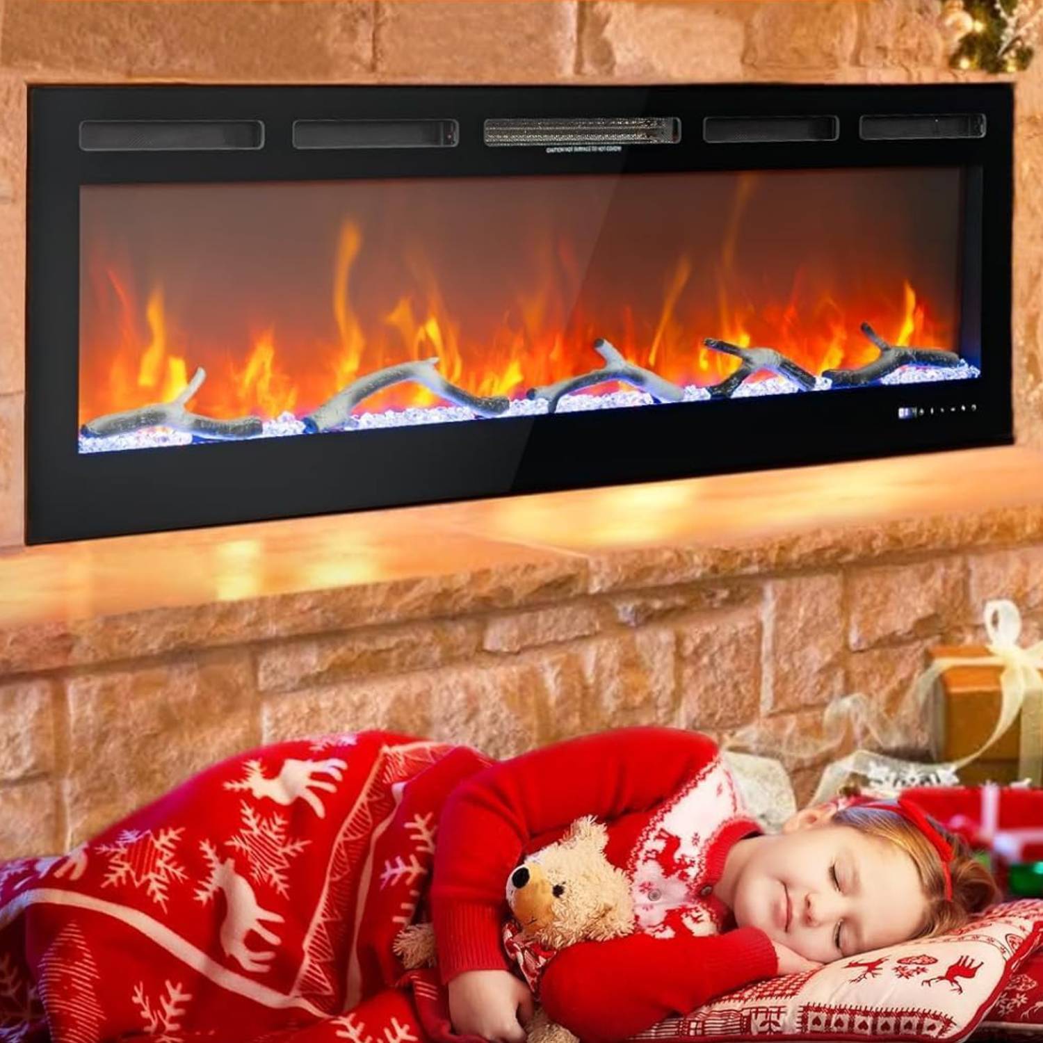 Front. GARVEE - 80-Inch Built-in Electric Fireplace Heater for Bedrooms Living Room - Black.
