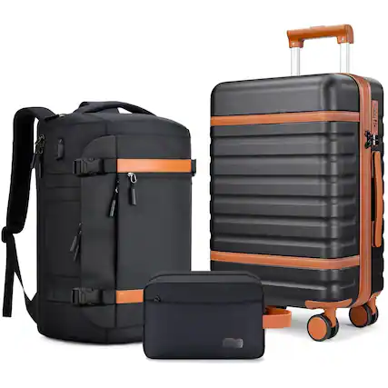Front. Dapper Styles - Luggage Sets 3 Piece complete includes carry suitcase - Black-3 Piece Set (20inch).