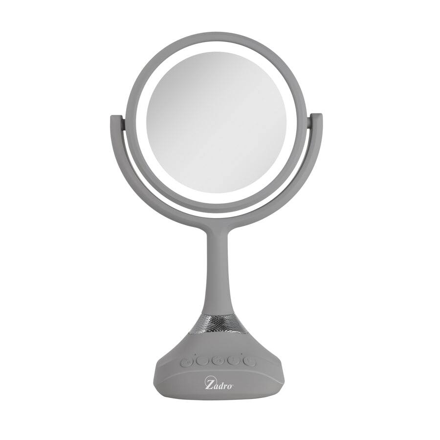 Zadro - Lighted Makeup Mirror with Bluetooth, USB & Dual 5X/1X Magnifications - Soft-Touch Gray