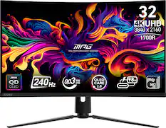 32" 4K UHD 3840 x 2160 1700R MAG MSI Performance Gaming msi QD OLED 240 Hz 0.03 ms GTG OLED CARE 2.0 98%