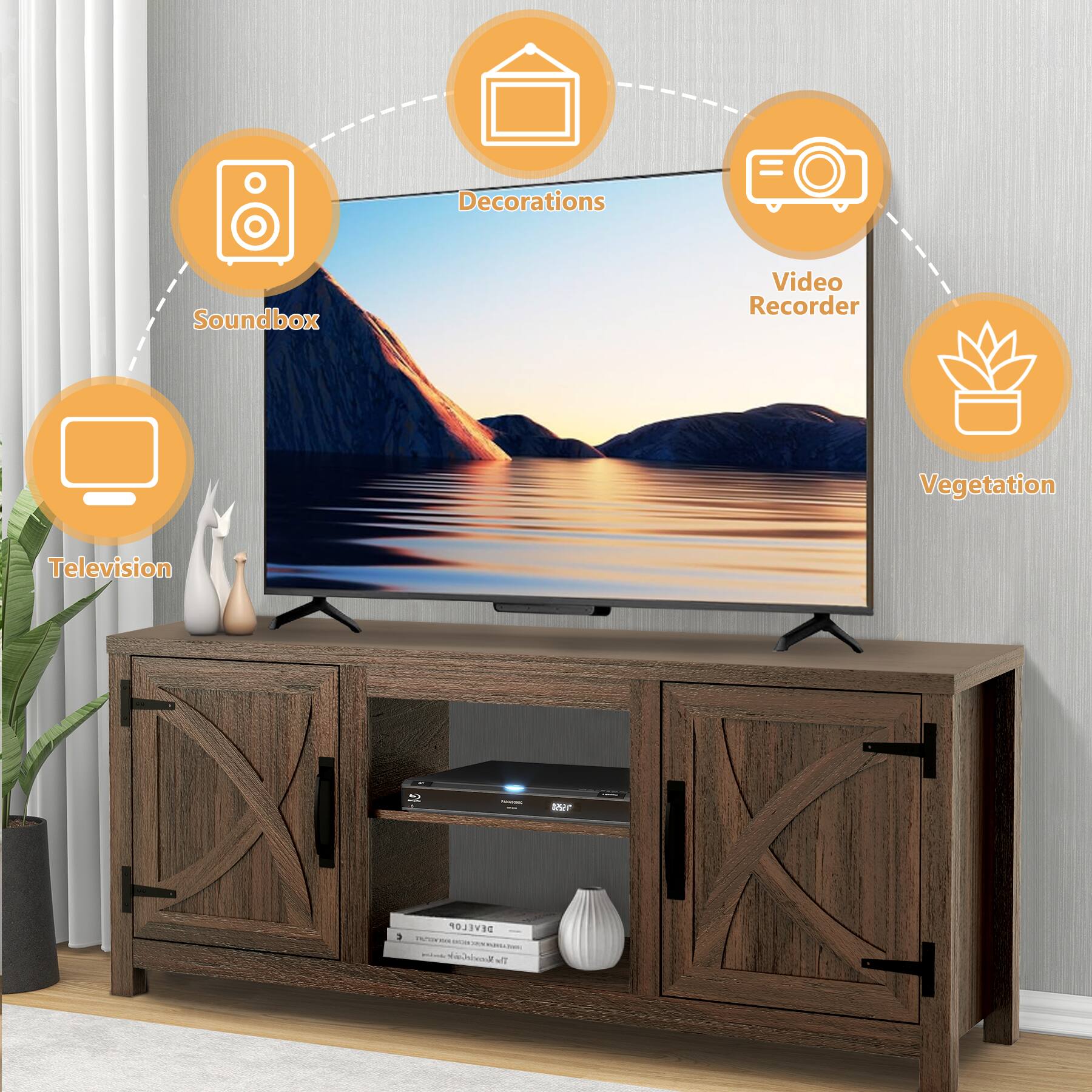 Decorations  
Soundbox  
Video Recorder  
Vegetation  
Television