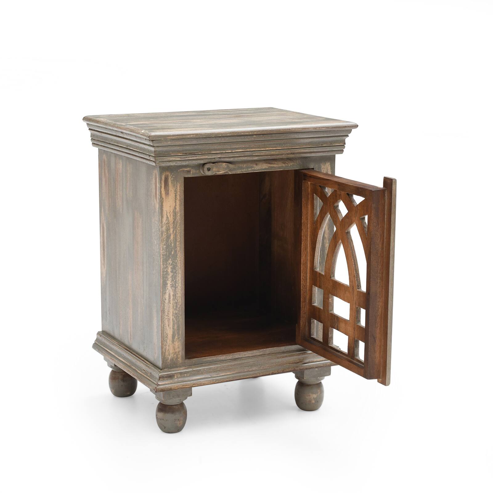 Alt View 4. Chateau Abodes - Narrow Side Table, Antique Grey Wood Nightstand with Storage for Small Spaces in Living Room & Bedroom - Antique Grey.