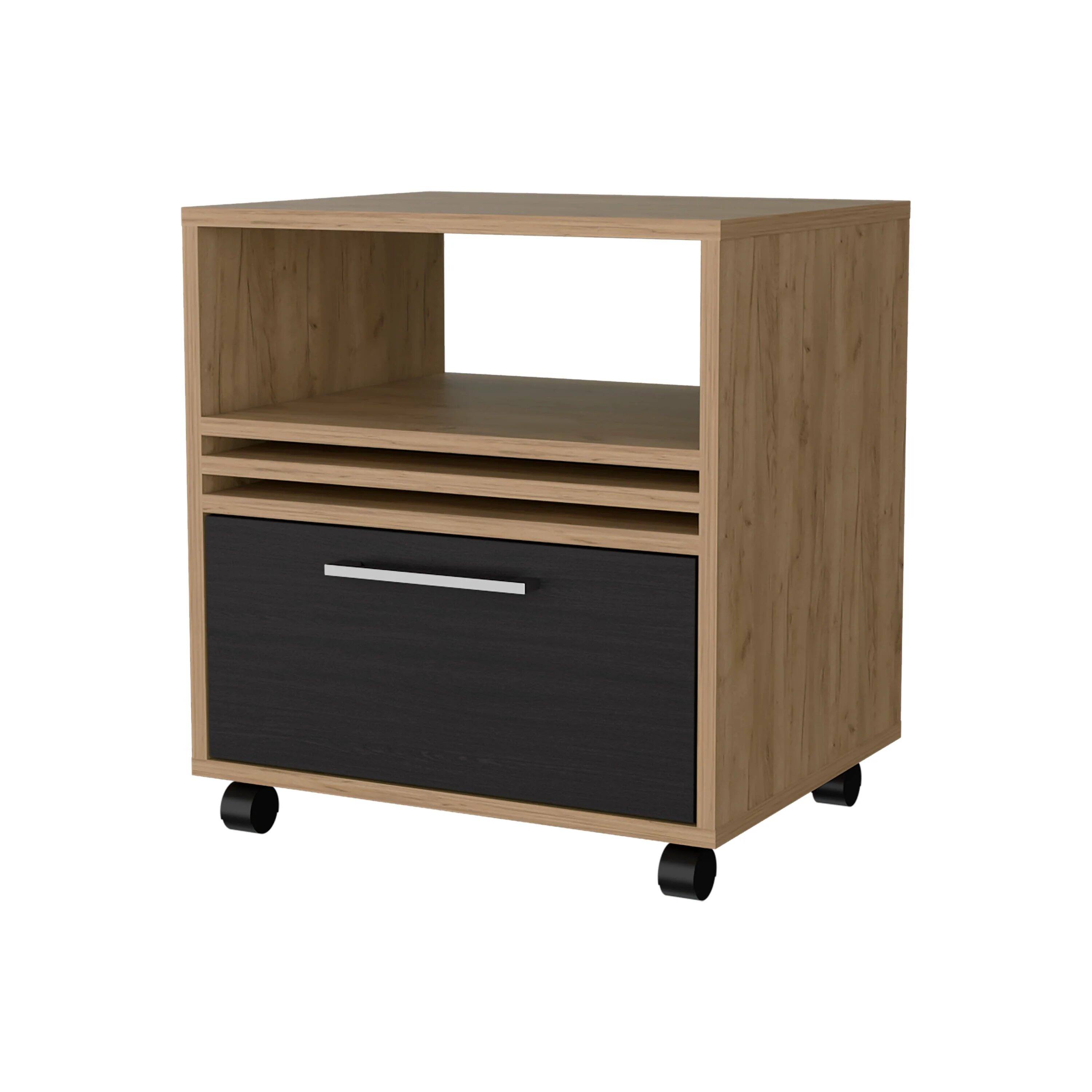 Left. Tiramisubest - Natural Oak Nightstand with Drawer and Open Storage, Smooth-Rolling Caster Wheels - White.