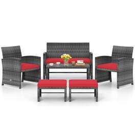Costway - 6PCS Patio Furniture Set Outdoor Sectional Conversation PE Rattan Sofa Set - Mix Brown,Red