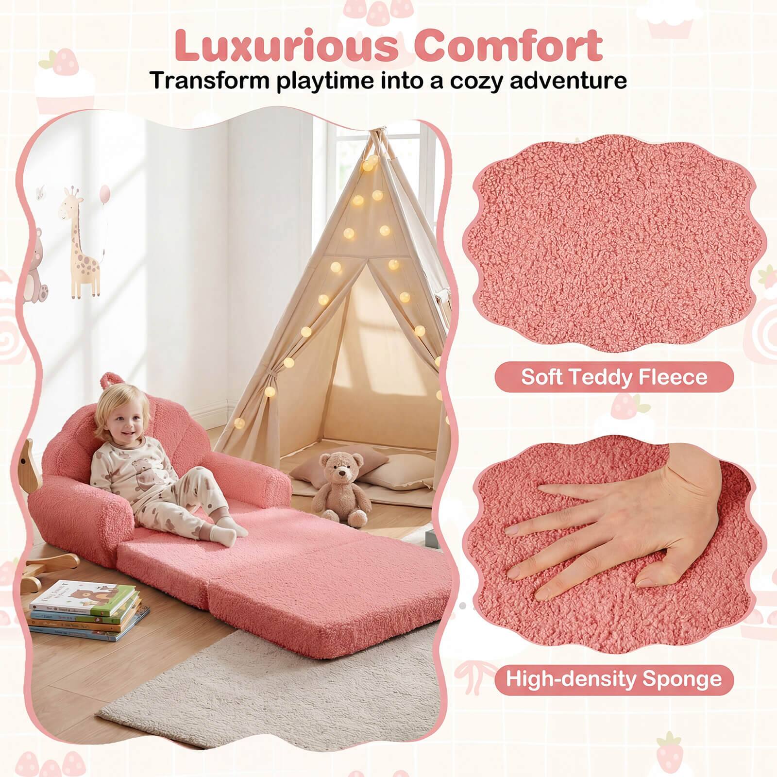 Luxurious Comfort  
Transform playtime into a cozy adventure  

Soft Teddy Fleece  
High-density Sponge