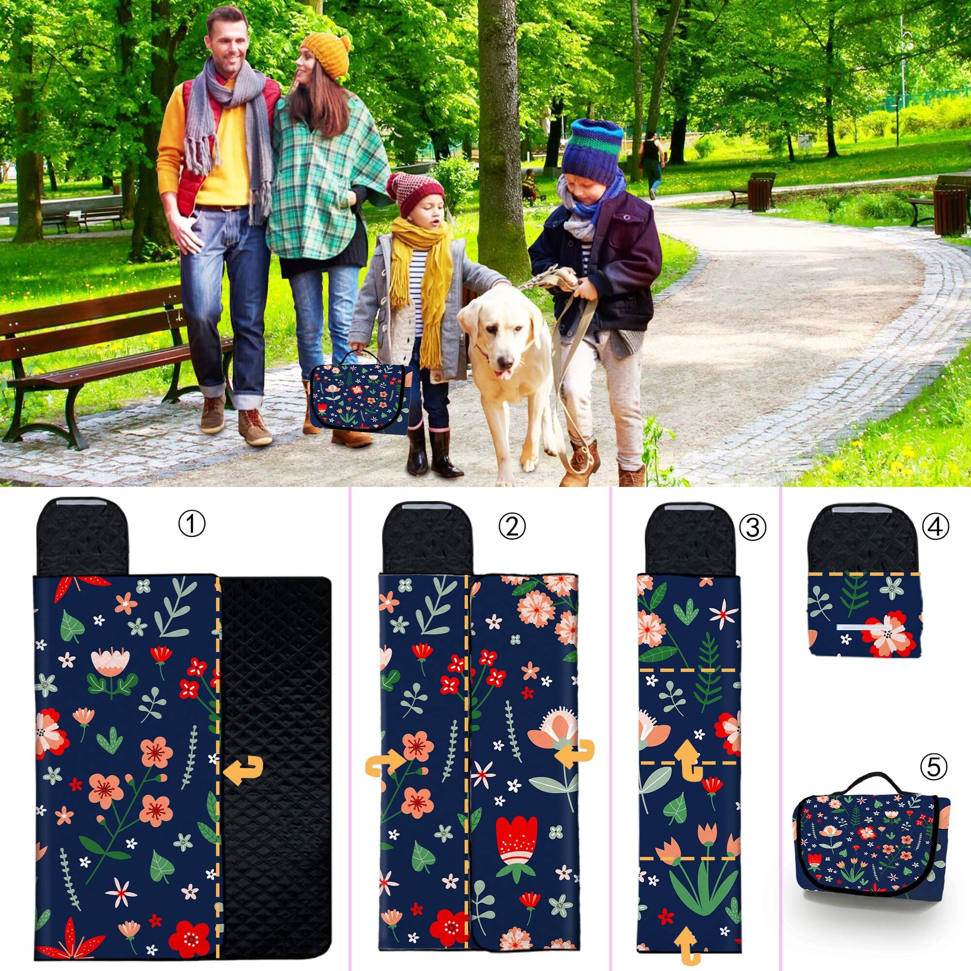 Alt View 5. Earthley Blooms - Extra Large Picnic Blanket Waterproof oldable Machine Washable Beach Outdoor For 6-8 Adults Suitable Indoor... - Purple Tile-80"x 80".