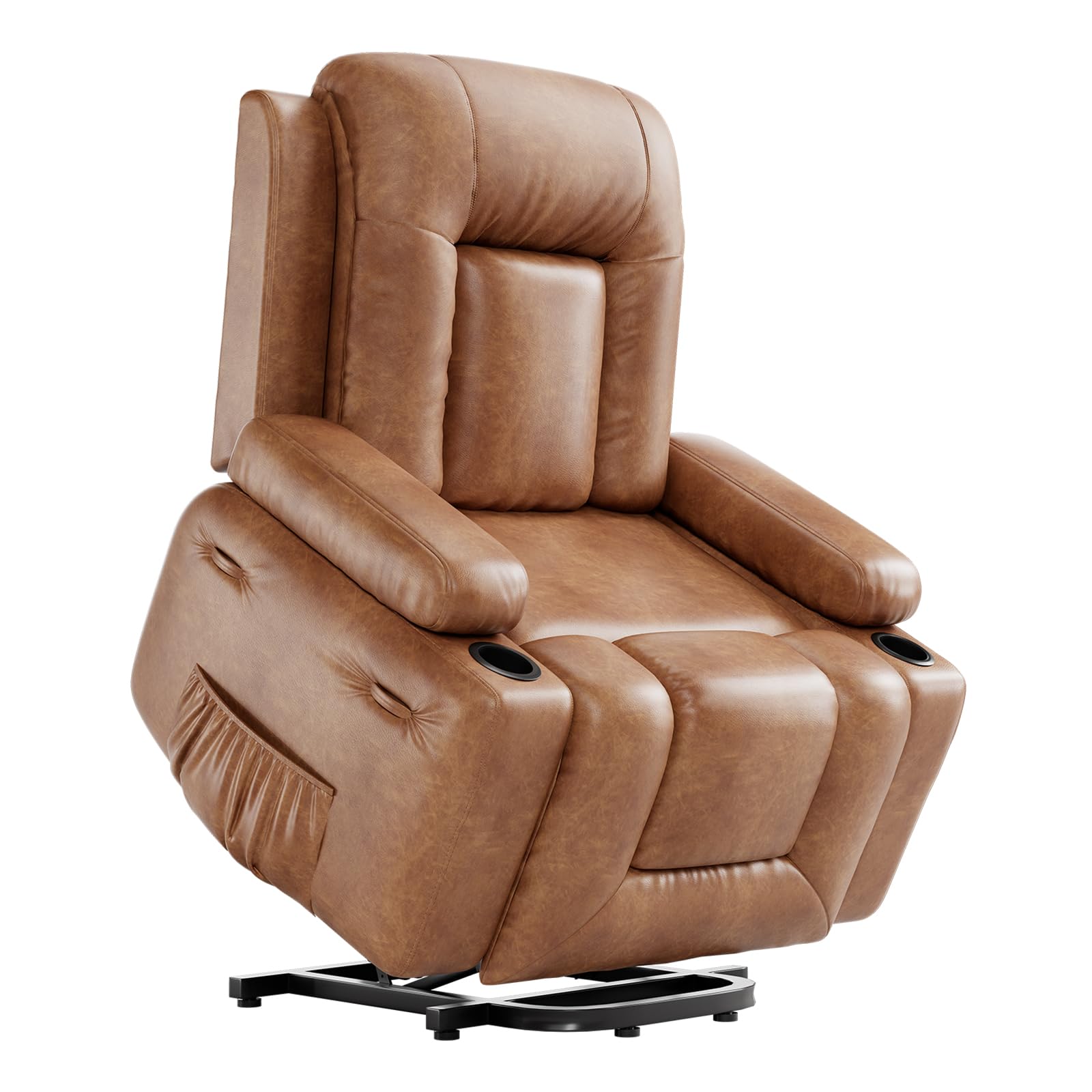 Front. Acekool - Faux Leather Power Lift Recliner Chair for Elderly, Lift Assist Recliner for Seniors with Heat and Massage Function - Brown.