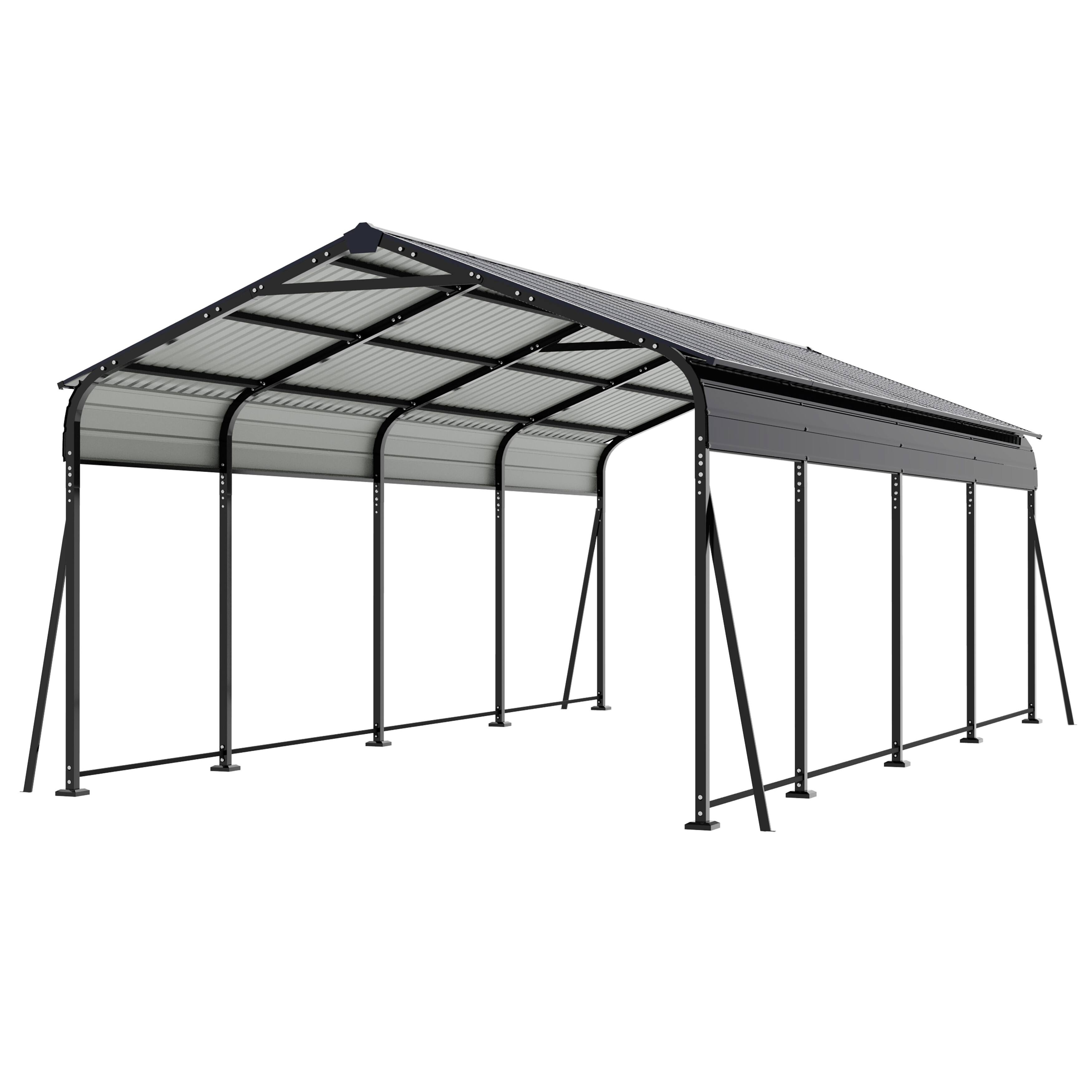 Alt View 8. Nuu Garden - 20 x 12 FT Metal Carport with Enhanced Base Outdoor Heavy Duty Garage, All-Weather Car Canopy and Shelter - Dark Gray.