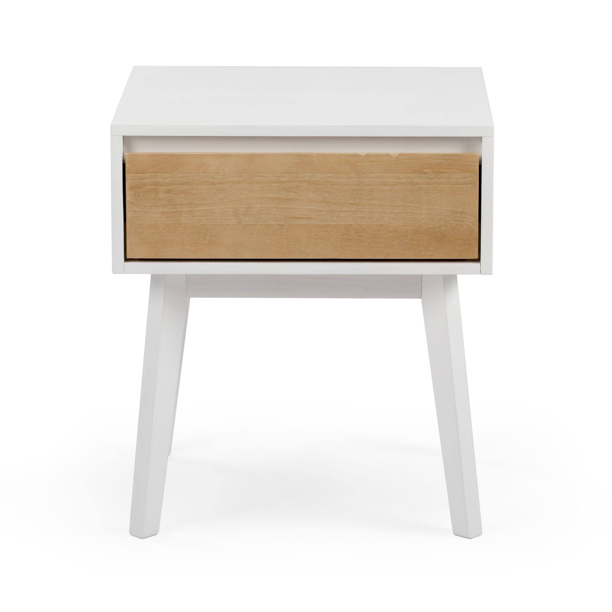 Alt View 3. Plank+Beam - Scandinavian Nightstand with 1 Drawer, White/Blonde - White/Blonde.