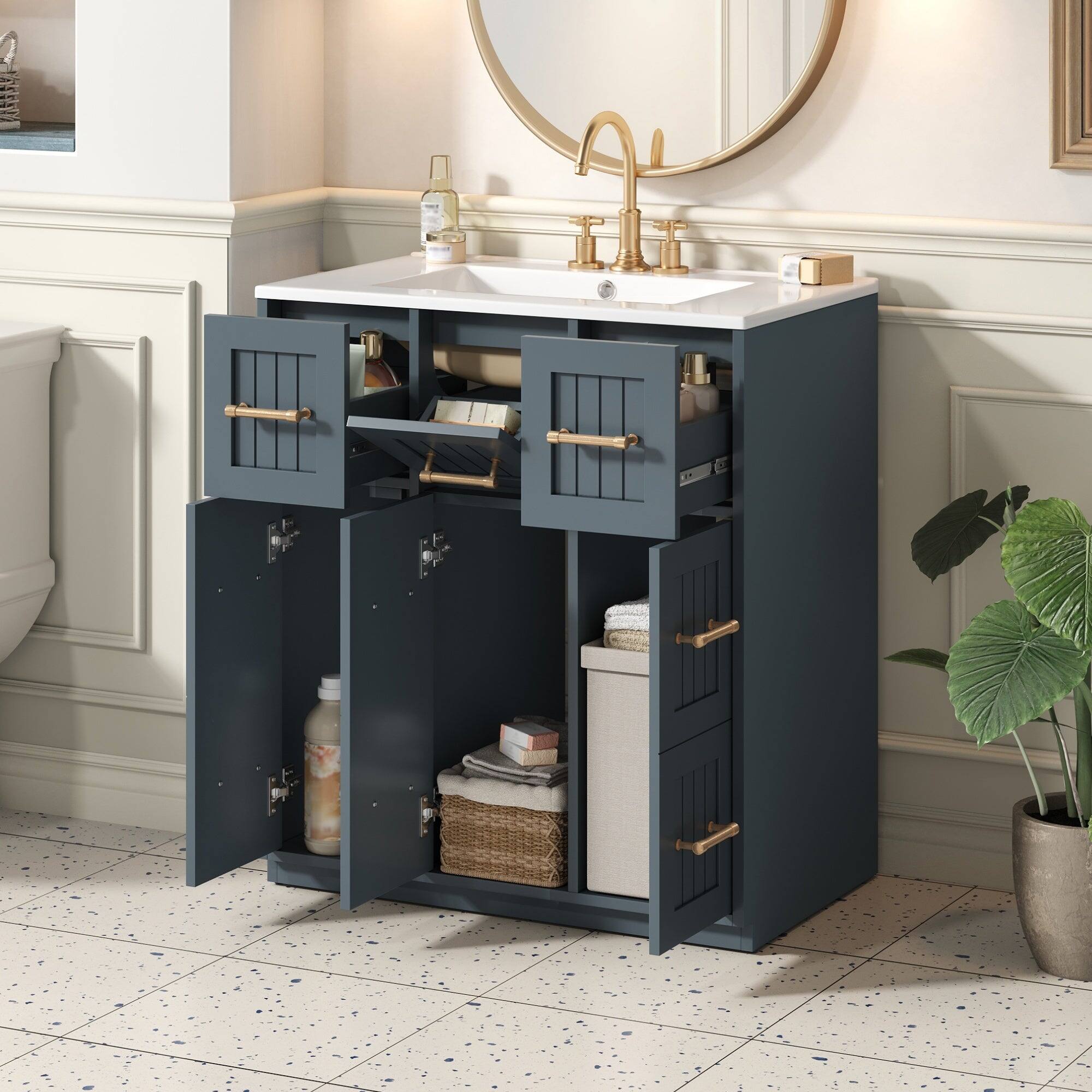 Alt View 5. Boyel Living - 30 Inch Modern Bathroom Vanity with Undermount Ceramic Sink and Drawers Blue - Blue.