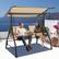 Alt View 1. Costway - Costway 2-Seat Outdoor Patio Swing Adjustable Canopy Tempered Glass Table Top Cup Holder - Beige.