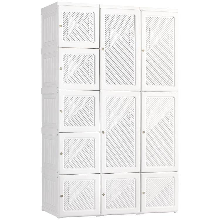 Front. PULUZ - Portable Wardrobe Closet, Folding Clothes Storage Organizer with 8 Cube Compartments, 2 Hanging Rods, 11 Magnet Doors - White.