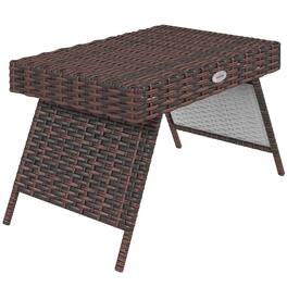 Outsunny - Rattan Side Table, Outdoor End Table, Hand Woven PE Rattan Coffee Table for Balcony, Backyard - Brown