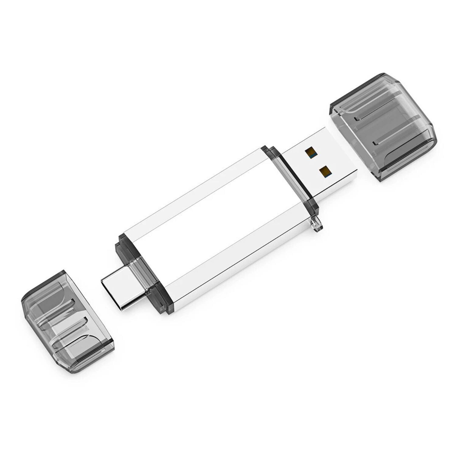 Left. Stock Preferred - 128GB Dual USB 3.0 Flash Drive – USB-A & Type-C OTG - Silver.