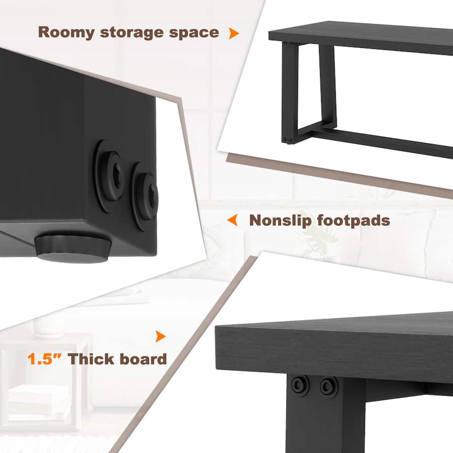 Gantex 56.5" L Wood Dnng Bench, Ndustral Table Bench W Metal Frame