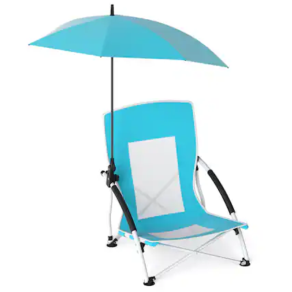 Front. Costway - Costway 1 PCS Portable Beach Umbrella Chair with Hexagonal Parasol Comfy Armrest Breathable Seat - Blue.