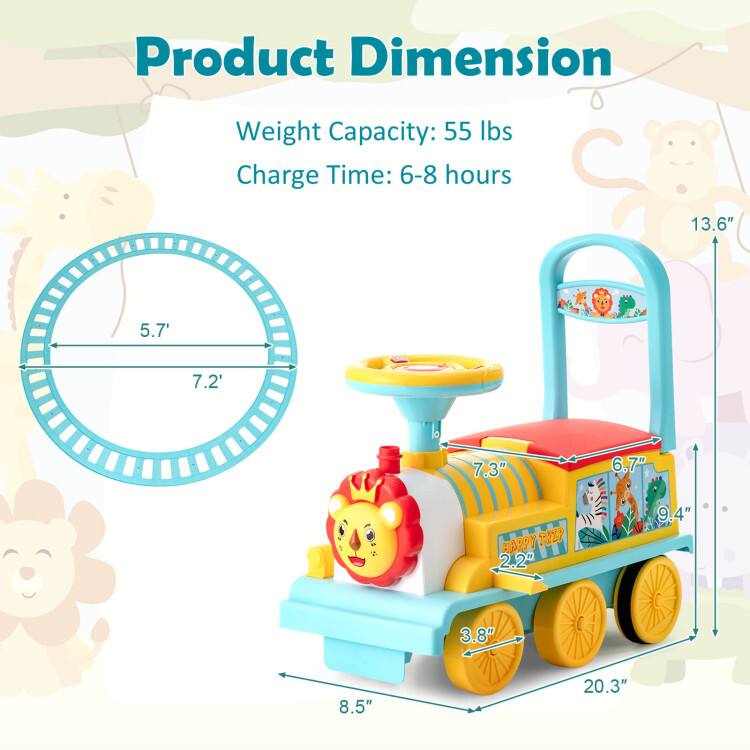 Product Dimension  
Weight Capacity: 55 lbs  
Charge Time: 6-8 hours  

Dimensions:  
- Length: 20.3"  
- Width: 8.5"  
- Height: 13.6"  
- Seat Height: 5.7"  
- Seat Width: 7.2"  
- Seat Depth: 7.3"  
- Seat Back Height: 6.7"  
- Seat Back Width: 9.4"  
- Wheel Diameter: 3.8"  
- Wheel Width: 2.2"