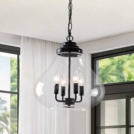 RYHNUYNE - 13.77" Black Glass Pendant Light - Adjustable Industrial Hanging Light Fixture for Kitchen Island, Dining Room, Foyer