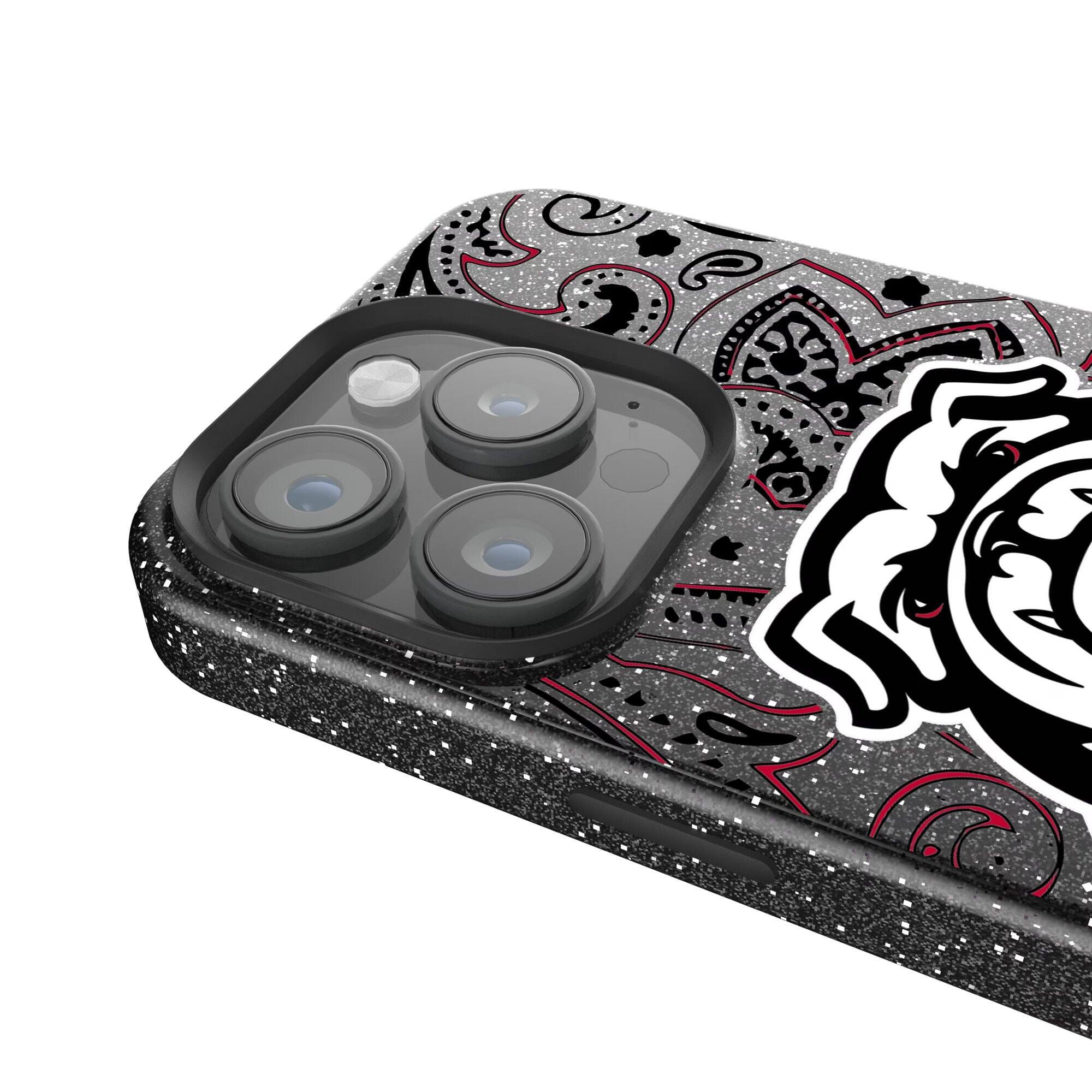 Alt View 3. Keyscaper - Georgia Bulldogs Paisley Bling iPhone Case - 14 Pro - Black.
