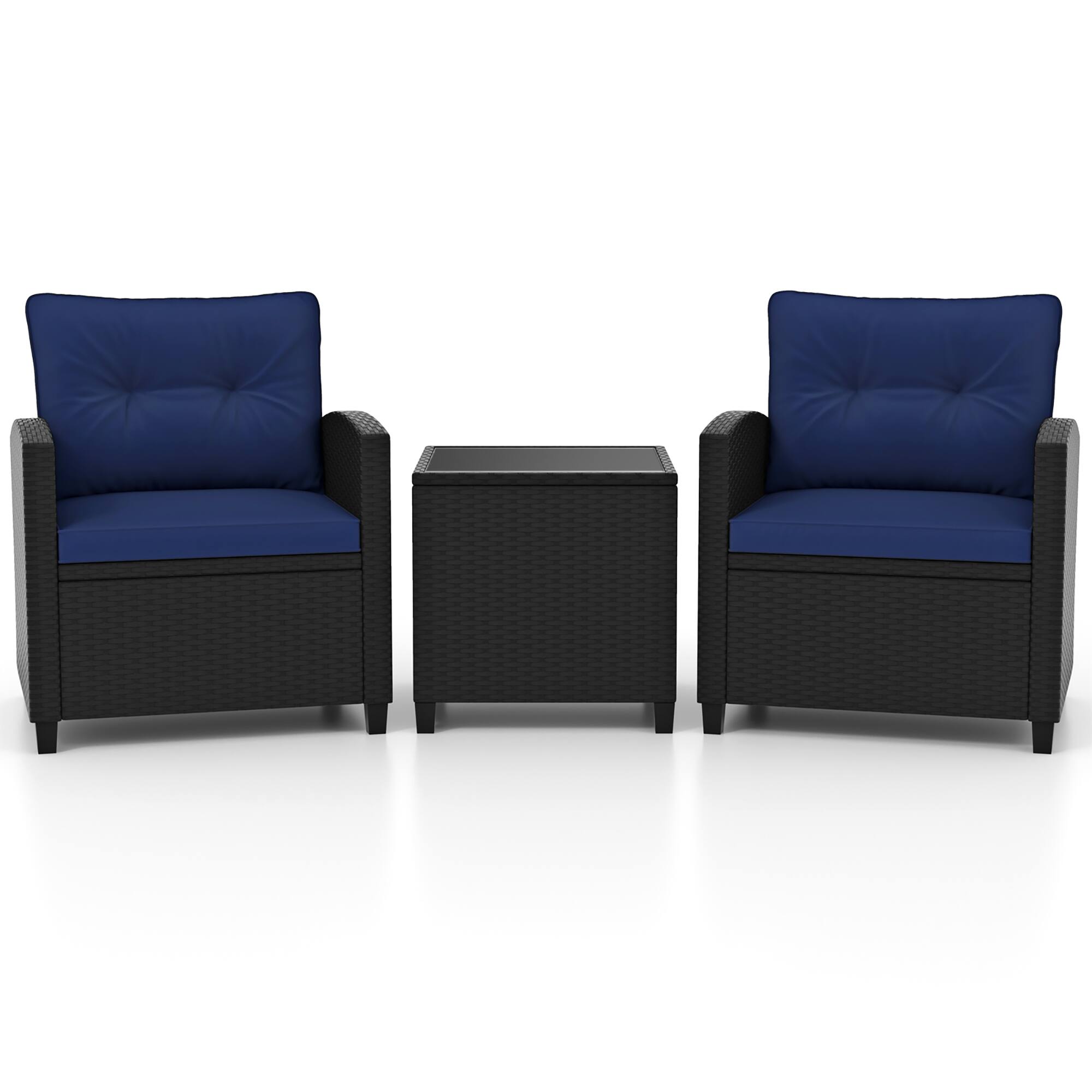 Alt View 9. Gymax - Gymax 3 PCS Patio Furniture Set w/Tempered Glass Coffee Table Washable Cushions Navy - Navy.