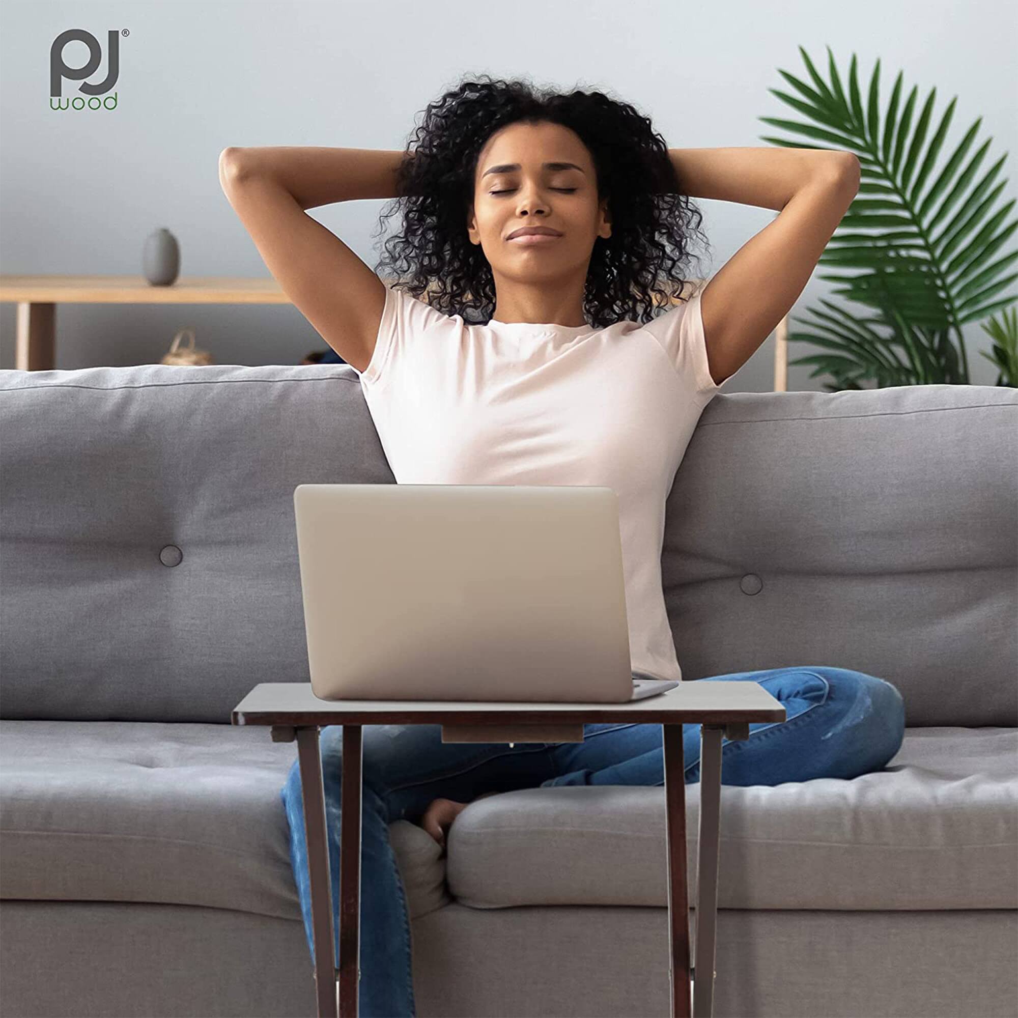 Alt View 5. PJ Wood - PJ Wood Folding TV Tray Tables with Compact Storage Rack, Espresso, 5 Piece Set - Espresso.