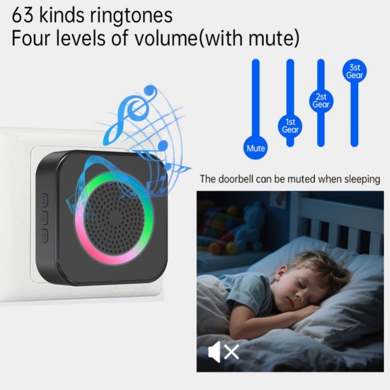 63 kinds ringtones  
Four levels of volume (with mute)  
1st Gear  
2nd Gear  
3rd Gear  
Mute  

The doorbell can be muted when sleeping