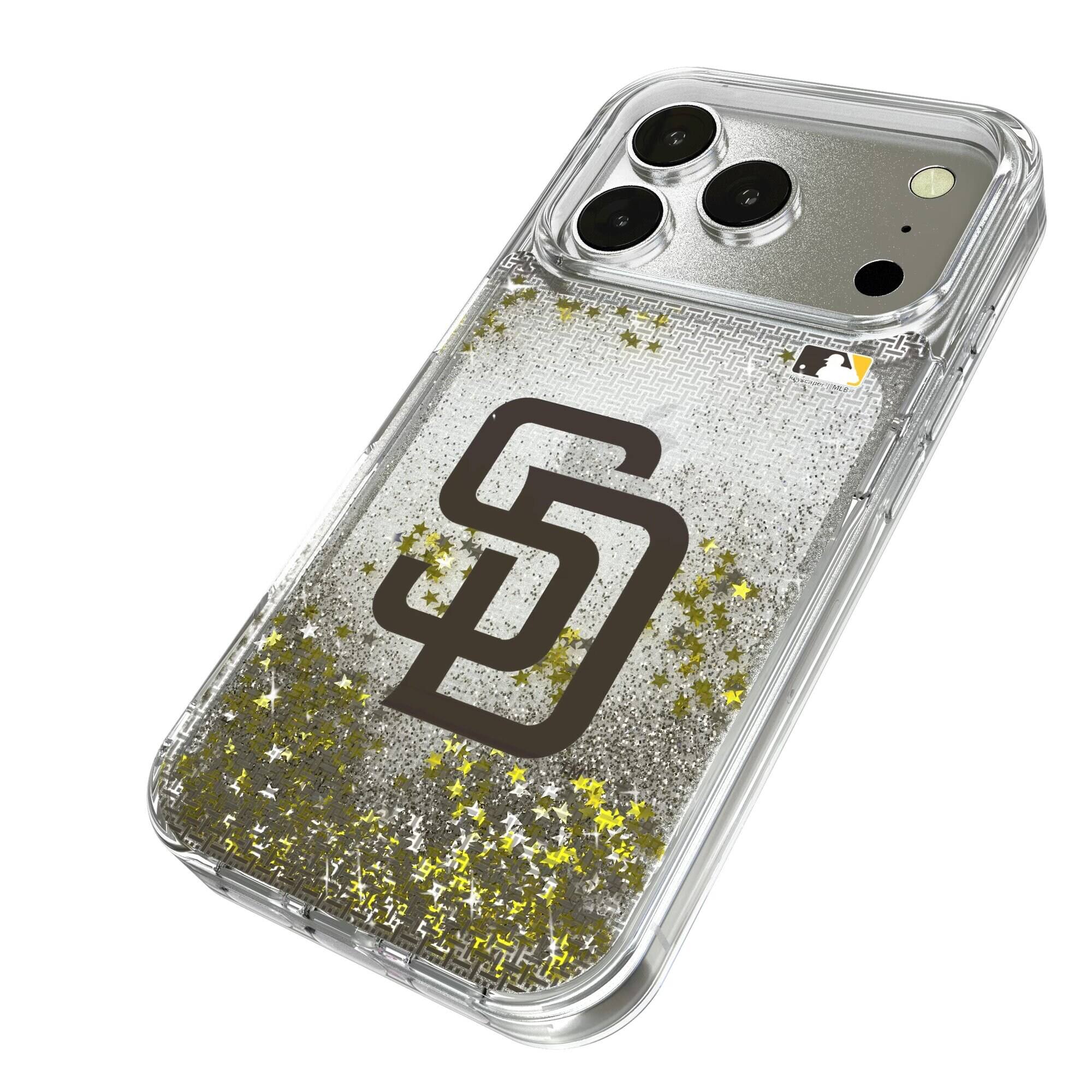 Alt View 1. Keyscaper - San Diego Padres Linen Logo iPhone Glitter Case - 14 Pro Max - Multicolor.