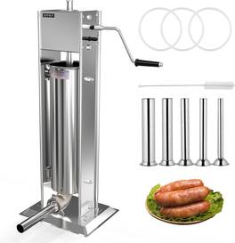 Winado - 15LBS/7L Manual Sausage Stuffer, Two Speed Stainless Steel Vertical Sausage Maker, Meat Filling Machine &5 Stuffing Tube - Silver